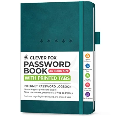 Afbeelding van Clever Fox Wachtwoordboek Medium Internetadres &amp; Wachtwoord Journal Organizer Computer Website Log in Keeper Notebook (Dark Teal)