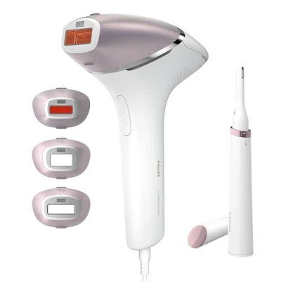 Afbeelding van Philips Lumea IPL ontharingsapparaat 8000 serie met SenseIQ technologie, 4 opzetstukken en Satin Compact pentrimmer, voor gebruik snoer (model BRI949/00)