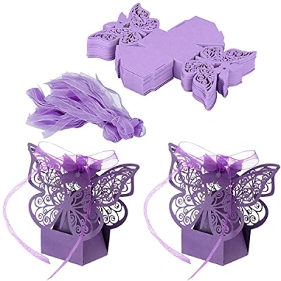 Afbeelding van Geschenkdoos met vlinders, 50 stuks geschenkdozen voor bruiloft, doosje, verjaardag, doop, communie, afstudeerfeest