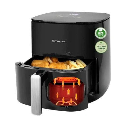 Afbeelding van EMERIO Heteluchtfriteuse met 5 liter XL volume, geschikt voor maximaal 4 personen, nieuwe technologie: twee verwarmingselementen van roestvrij staal (boven + onder), 8 automatische programma&#039;s,