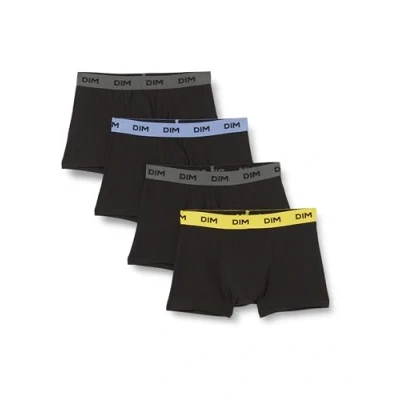 Afbeelding van DIM Boxershorts voor heren, mix en kleuren, katoen, stretch, 4 stuks, Zwarte Geel/Blauw/Grijs Riem, L