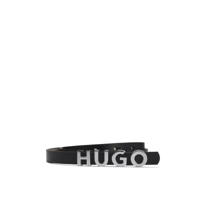 Afbeelding van HUGO Leren Riem Zula Leather Belt 1,5 cm W80 Black Zwart