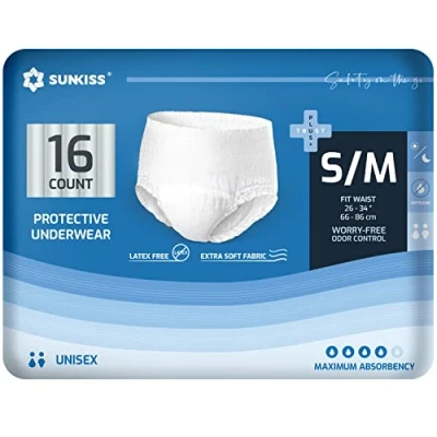 Afbeelding van SUNKISS TrustPlus Incontinentie Broek voor Mannen en Vrouwen, Volwassen Pull Up Luierbroek Sterke Blaaszwak, Beschermende Ondergoed, Unisex, Maat Klein/Medium, 64 Stuks