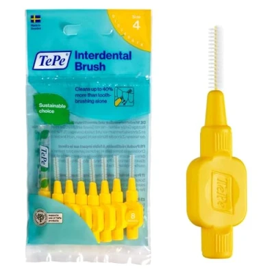 Afbeelding van TePe Interdentale rager, Original, Geel, 0,7mm/ISO 4, 8st, efficiënte reiniging tussen tanden en kiezen, tandfloss, voor smalle ruimtes.