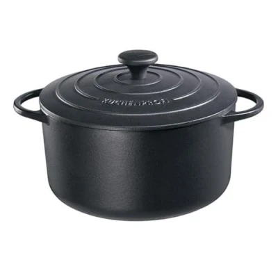 Afbeelding van Küchenprofi Gietijzeren braadpan met deksel, zwart, 26 cm, stoofpan, ovenschaal, Dutch Oven, broodbakpan, geëmailleerd, geschikt voor alle warmtebronnen en inductie, stoven, bakken braden