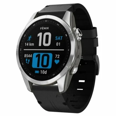 Afbeelding van Leren bandje Zwart Garmin Fenix 8 43mm Horlogebandje