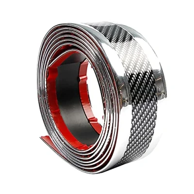 Afbeelding van ETOPARS auto Instaplijsten Stickers koolstofvezel zilver dorpel bescherming rubber bumper randbescherming trimdrempel krasbestendig 2,5 m x 7 cm