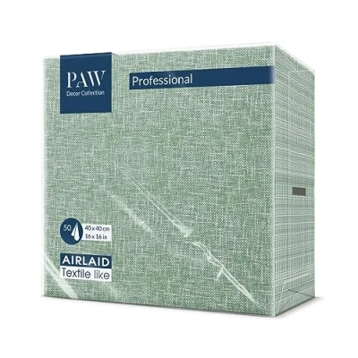 Afbeelding van PAW Airlaid Servetten 40 x cm. 50 stuks. HoReCa. tafeldecoratie. Stofstructuur De groene. perfecte tafeldecoratie voor belangrijke gelegenheden!