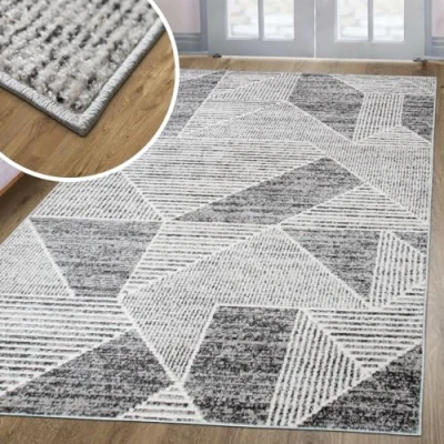 Afbeelding van oKu Tex Harmonia Vloerkleed voor woonkamer, modern patroon, geometrisch, driehoek, hoog diepte effect, beige, 60 x 110 cm