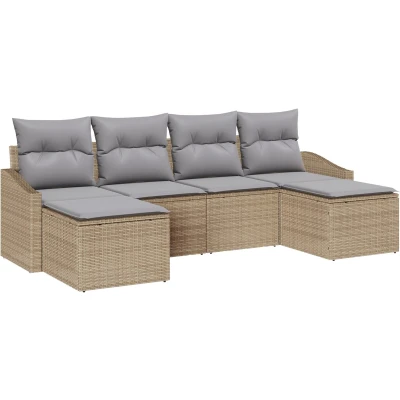 Afbeelding van vidaXL 6 delige tuindiningset met kussens Beige Poly Rattan
