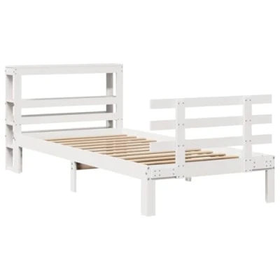 Afbeelding van vidaXL Bedframe met hoofdbord massief grenenhout wit 75x190 cm