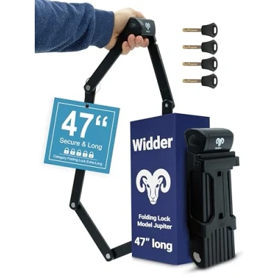 Afbeelding van Widder Zeer veilig fietsslot, vouwslot 120 cm met 4 sleutels, fiets houder, ideaal als e bikeslot, scooterslot en fietsslot