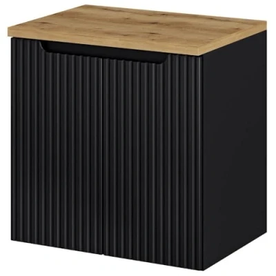 Afbeelding van Wastafelonderkast met wastafelblad Newport 60x60x40 cm zwart en eikenkleurig [en.casa]