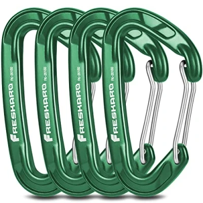 Afbeelding van FresKaro 4 stuks 15kN Wiregate caribeener clips, karabijnhaak Heavy Duty, stevige EDC accessoireclip, niet voor klimmen, groot formaat, lichtgewicht, wandelen, kamperen, vissen, buiten, rugzak,