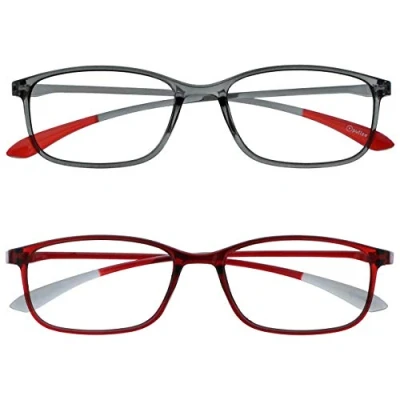 Afbeelding van Opulize Ice 2 Stuks Super Lichtgewicht Leesbril Grijs Donker Rood Vrouwen Mannen RR61 7Z +2,00