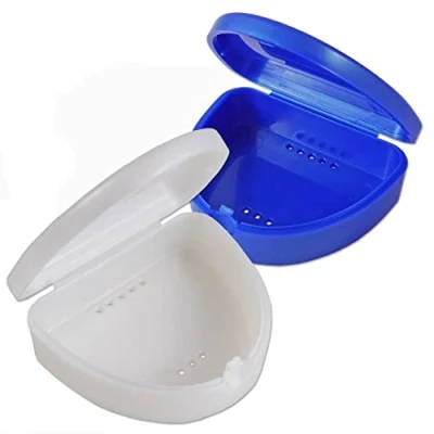 Afbeelding van 2 x Slanke orthodontische tandenborstelkoker doos voor tandplaatjes, bleekbakjes, kunstgebit &amp; meer (blauw wit)