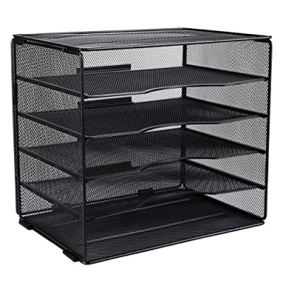 Afbeelding van Desktop Mesh 5 Tier Geassembleerd Bestand Sorter Document Houder Papier Organisator Literatuur Tijdschrift Opslag Rack Bureau Tidy Filing Tray, Zwart
