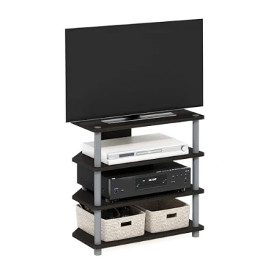 Afbeelding van Furinno Turn N Tube Easy Assembly 4 Tier Petite Entertainment Center, tv standaard, meubel, bureau, espresso/grijs