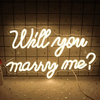 Afbeelding van „Will You Marry Me“ neonbord voor muurdecoratie bruiloft, led letters aangedreven door USB, lichtbord als decoratie aanzoek, Valentijnsdag, vriendin (warm)