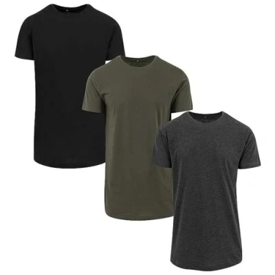 Afbeelding van Build Your Brand Heren Shaped Long Tee 3 pack T shirt, meerkleurig (Blk/Cha/Oli 02280), XS