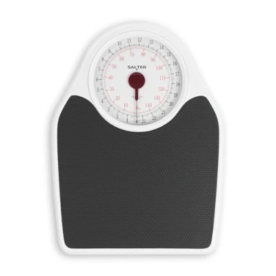 Afbeelding van Salter 145 BKDR mechanische badkamerweegschaal in doktersstijl, fitnessweegschaal, maximale capaciteit 150 kg, wijzerplaat met volledig zicht, nauwkeurige weging st en lbs, zilver, zwart