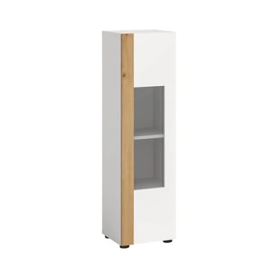 Afbeelding van Ruda vitrinekast wand of vloer 1 glasdeur wit, eik decor.