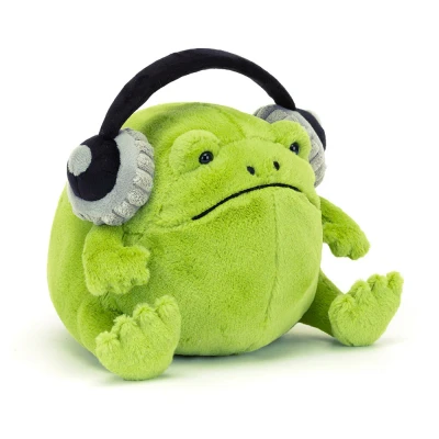 Afbeelding van Jellycat knuffelkikker ricky koptelefoon 15 cm