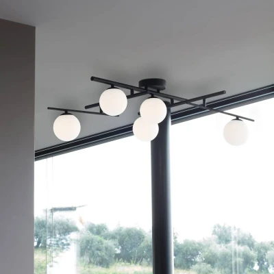Afbeelding van Ideallux Ideal Lux plafondlamp Atlas zwart, 5 lamps metaalglas
