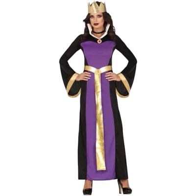 Afbeelding van FIESTAS GUIRCA kostuum van de boze koningin voor dames, inclusief koningskroon en lange paarse jurk, Halloween maat S