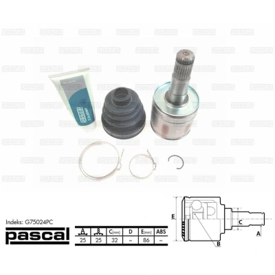 Afbeelding van Homokineet reparatie set, aandrijfas PASCAL G75024PC
