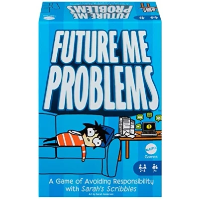 Afbeelding van Mattel Games Sarah&#039;s Scribbles Future Me Problems Kaartspel, Grappig familiespel voor Game Night Alles over het vermijden van verantwoordelijkheid