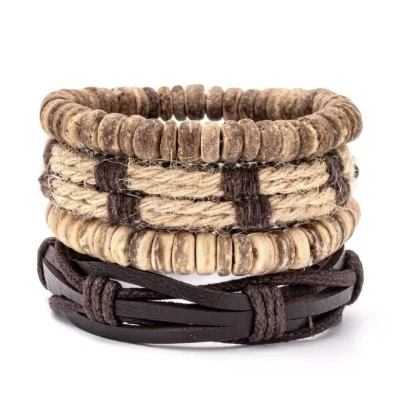 Afbeelding van Jomide Herenarmbanden Leer Bruin/Beige 4 delig