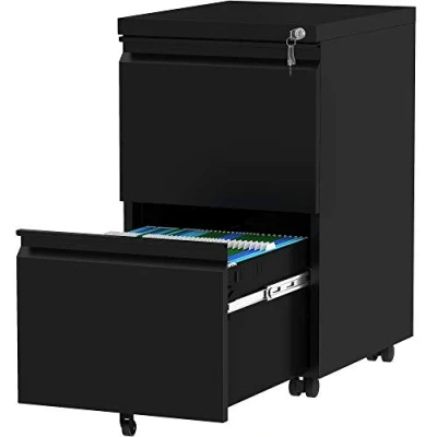 Afbeelding van YITAHOME Mobiele archiefkast met 2 afsluitbare laden, anti kantelbare rollende wiel voor thuiskantoor, onder bureau archiefkasten brief/juridisch/A4 formaat, zwart, 51 x 39 71