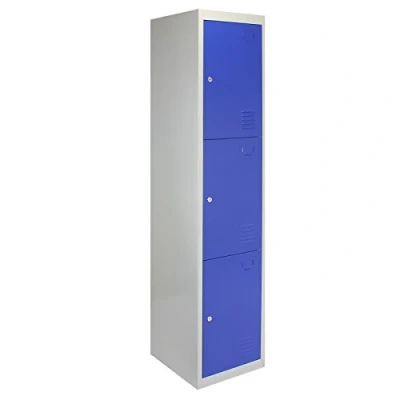 Afbeelding van Monster Shop Locker Afsluitbare Opslag Metalen Archiefkast 3 Deurkast Flat Verpakt Blauw Grijs Gym School Werk Veranderende Rail Unit Meubels Personeel Staal