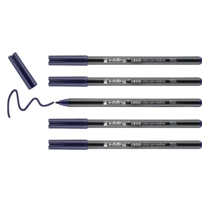 Afbeelding van edding 1300 viltstift medium pruisisch blauw 5 stiften ronde punt 2 mm om te tekenen en schrijven voor school, mandala&#039;s, bullet journals