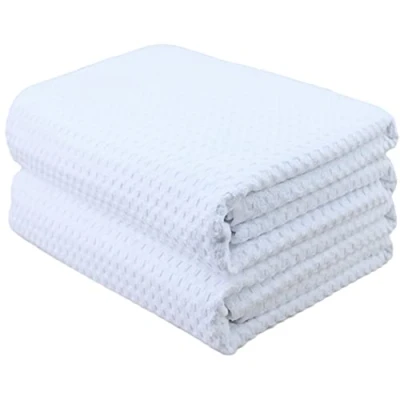 Afbeelding van POLYTE Microvezel oversized sneldrogende pluisvrije badhanddoek, 76 x 152 cm, set van 2 (wit, wafelweefsel)