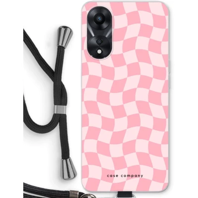 Afbeelding van Case Company® hoesje met Koord geschikt voor Oppo A78 5G Grid Roos Telefoonhoesje Zwart Bescherming aan alle Kanten en Over de Schermrand