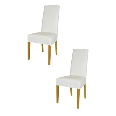 Afbeelding van Tommychairs Luisa Eetkamerstoelen Set van 2 Eikenhout &amp; Wit Kunstleer