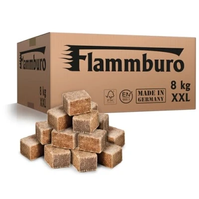 Afbeelding van FLAMMBURO (7/8 kg) eco aanmaakblokjes van Duitse makelij + bewaarblik, barbecueaansteker, openhaardaansteker, kachelaansteker, DIN gecertificeerd (8.0 kilogram)