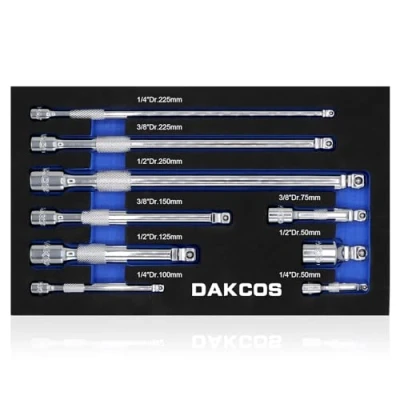Afbeelding van DAKCOS 9 Stuks Wobble Extension Bar Set 1/4&quot; 3/8 &quot;1/2&quot; Drive Socket Chroom Vanadium Staal