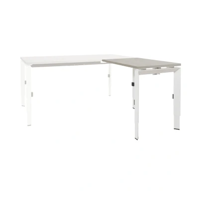 Afbeelding van Linesto N3 aanbouwbureau, hoogte instelbaar (65 85cm) met 120x60cm lichtgrijs zwevend 25mm blad en wit (RAL9010) tweepoot N frame (poot driehoekig