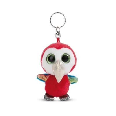 Afbeelding van Sleutelhouder GLUBSCHIS Papegaai Pelotti 9cm rood Metgezel knuffeldierhanger met sleutelring sleutelhanger voor sleutelkoord, tas, rugzak en meer