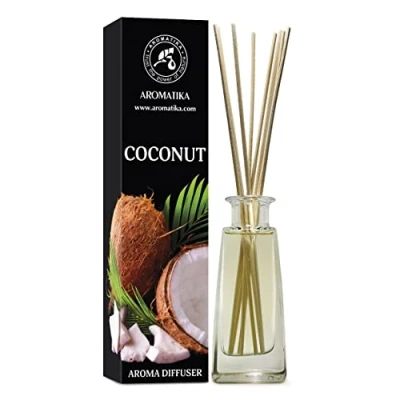 Afbeelding van Aroma Diffuser Kokosnoot 100ml met 8 Rotanstokjes Zonder Alcohol Beste Luchtverfrisser voor Thuis Kantoor Spa Aromatherapie