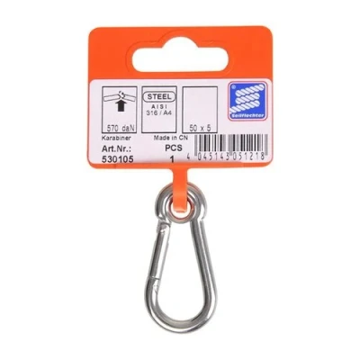 Afbeelding van Seilflechter Karabijnhaak 50 x 5 mm met Gesloten Oog A4 RVS AISI 316 570 daN