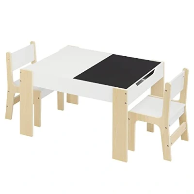 Afbeelding van Lestarain kindertafel met 2 stoelen, opbergruimte, kinderschildertafel, kindermeubelset, 4 opbergvakken