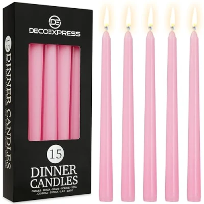Afbeelding van DECO EXPRESS Kaarsen Set Klassieke Dripless Tapered Metallic Ongeparfumeerde 8H Brandtijd, Decoratieve Diner voor Restaurant Thuis Kerstmis, Verschillende Packs &amp; Kleuren (Baby Roze 15 Pack)