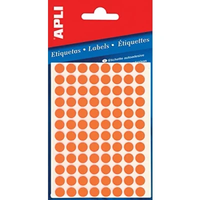 Afbeelding van Apli ronde etiketten in etui diameter 8 mm, fluo oranje, 288 stuks, 96 per blad (2080) etiket