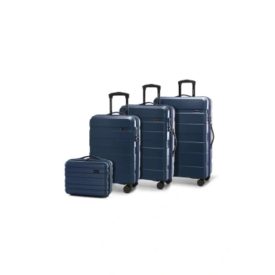 Afbeelding van Wittchen Commodo Line Kofferset, reiskoffer, harde bagage van ABS, TSA slot, maat S + M L cosmeticakoffer, donkerblauw, Koffer Set 4tlg., Kofferset 4 delig.
