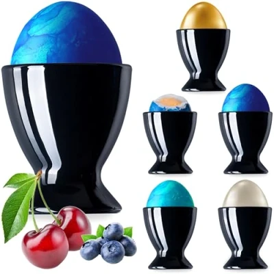 Afbeelding van PLATINUX Zwarte eierdopjes van glas set 6 delig eierstandaard eierhouder ontbijt brunch Egg Cup likeurglazen max. 35 ml