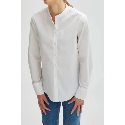 Afbeelding van Maerz Damesblouse met opstaande kraag, puur wit, regular fit